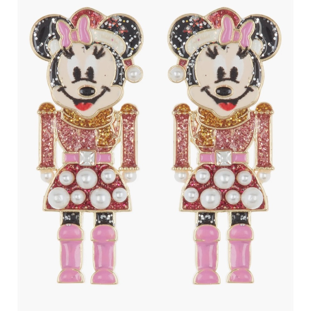 BaubleBar Disney Minnie Mouse Holiday Christmas Nutcracker Earrings Goldtone NWT